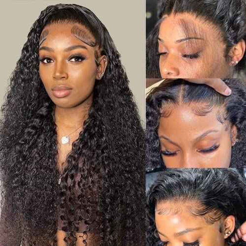 30 Inch Deep Wave Lace Front Wigs Human Hair 180% Density 13x4 HD Transparent Lace Frontal Wigs for Women Curly Glueless Wigs Human Hair Pre Plucked with Baby Hair (30inch,Natural Black)