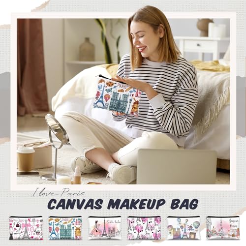 Reginary 6 Pcs City Cosmetic Bag Souvenir Gifts New York Zipper Pouch Chicago Souvenir Seattle Boston Nashville London Paris Italy Alaska Gifts Memento for Women Traveler(Paris)