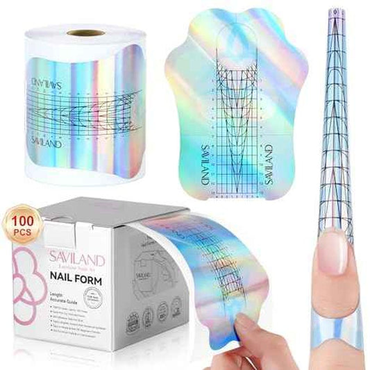 Saviland Long Length Reusable Nail Forms: Super Sticky Duable Poly Gel Nail Forms Sturdy Nail Extension Forms Paper Nail Forms Self-adhesive Nail Model Stencils for Acrylic Nails Builder Nail Gel