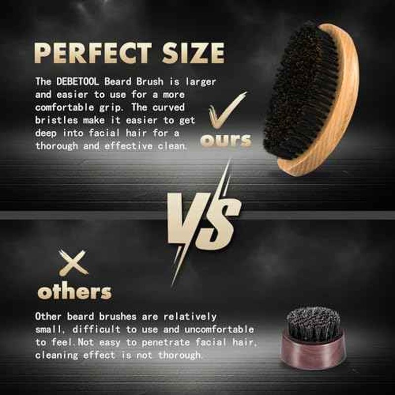 Boar Bristle Beard Brush for Men - Wooden Beard Brush and Comb Set with Beard Scissors, Pocket Travel Men's Wooden Mustache Brush for Beard Care