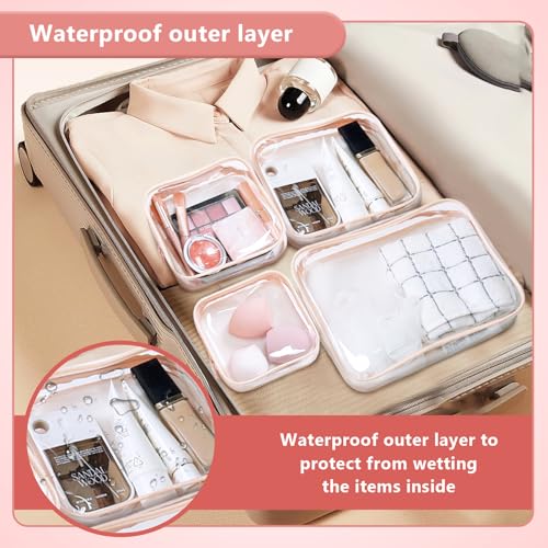 Clear Cosmetic Bag, 4 Pcs Waterproof Clear Plastic Cosmetic Makeup Bags,Transparent Packing Organizer Storage Bags,Christmas Gift for Mother,Wife,Grilfriends(Pink).