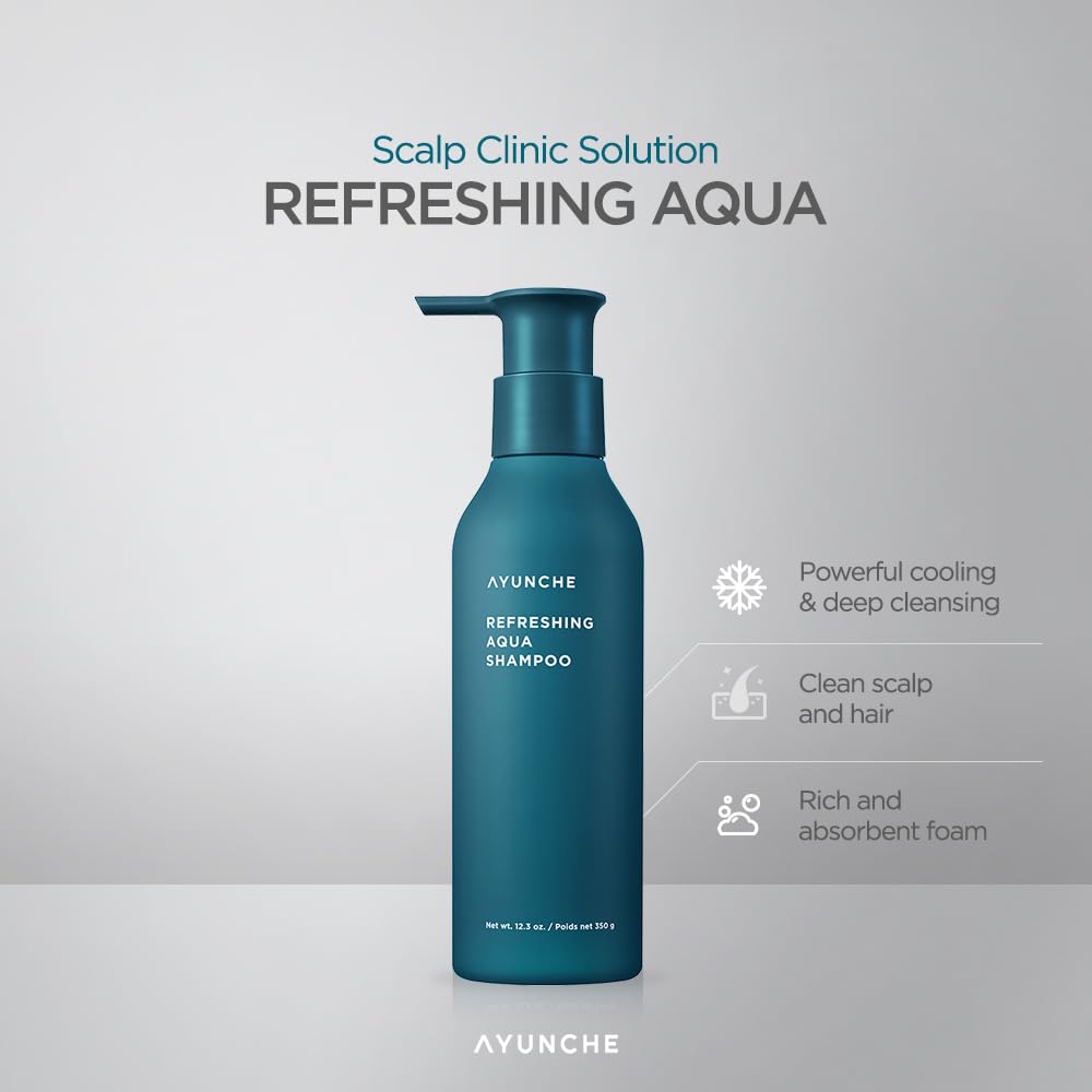 AYUNCHE Refreshing Shampoo for Oily Scalp, 11.8oz Purifying & Cool Down | Powerful Cooling & Deep Cleansing | Anti-Dandruff Shampoo | Korean Salon Brand