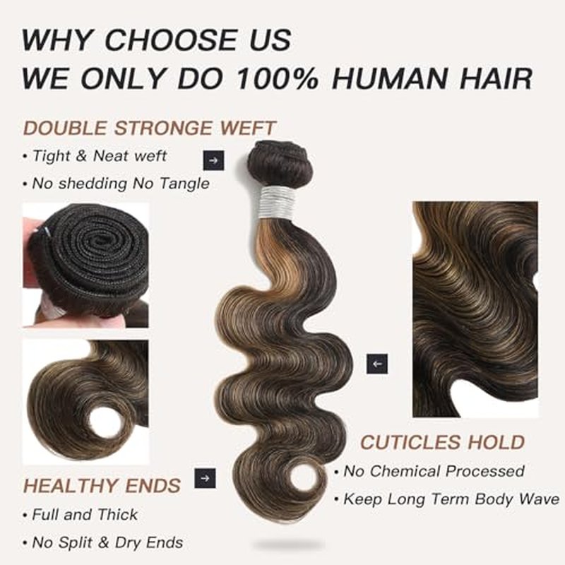 Highlight Honey Blonde Bundles Human Hair 16 Inch Body Wave Black and Blonde Balayage 1b/27 bundles 12A Brazilian Virgin Remy Hair Loose Wave Wavy Sew In Weave Ombre Single Bundle Piano Color P1b27