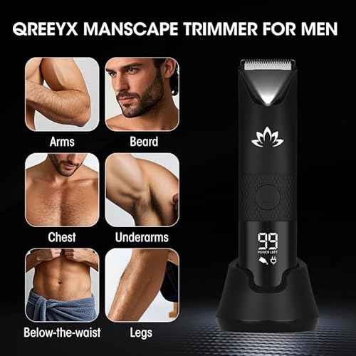 Manscape Trimmer for Men - Electric Body Hair Trimmer with Light, IPX7 Waterproof Electric Razor for Balls/Pubic/Groin/Legs/Chest Hair Removal, Lightweight with LED Display, Gifts for Him Dad
