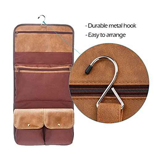 Hanging Toiletry Bag for Men Leather Bathroom and Shower Organizer Travel Makeup Accessories kit Great Gift