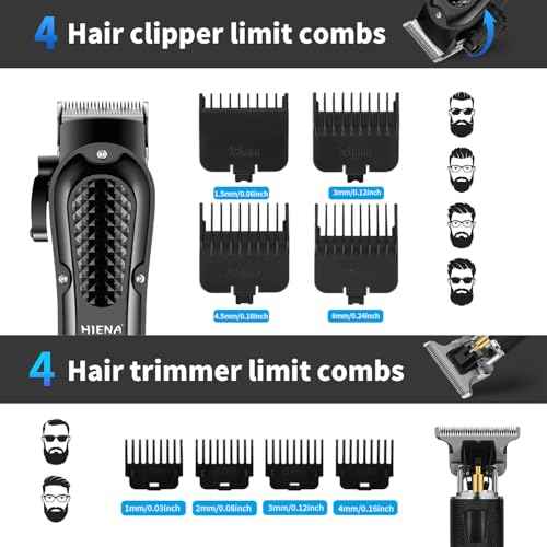 HIENA PRO Professional Cordless Hair Clippers for Men, T-Blade Beard Trimmer & Foil Shaver & Nose Hair Trimmer Set, Barber Clipper Hair Cutting Grooming Kit