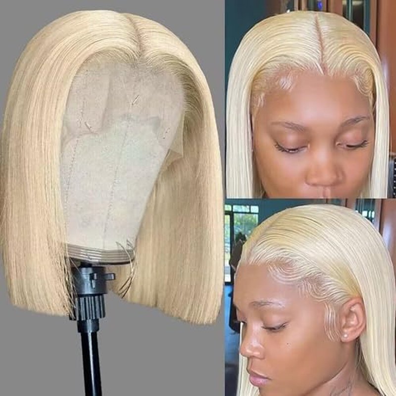 613 Honey Blonde Bob Wig Human Hair HD Transparent 13X4 Straight Lace Frontal Short Bob Wigs For Black Women Glueless Wigs 100% Human Hair Pre Plucked Pre Cut Blonde Bob Lace Front Wigs With Baby Hair