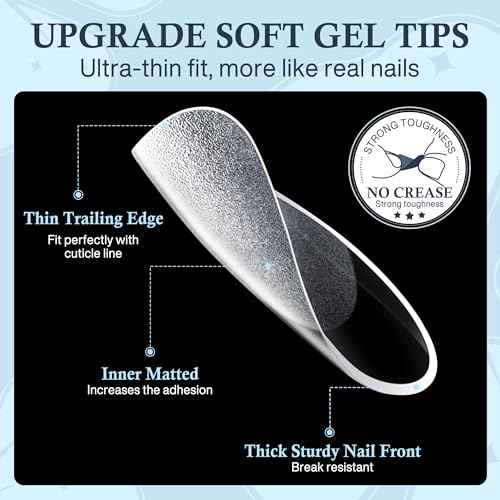 Short Almond Nail Tips, 240pcs Soft Nail Gel Tips Pre-Shaped Acrylic Fake Nails, Half Matte Full Cover Clear Gelly Press on Flase Nail Tips for Extension Nail Manicure Home DIY 12 Sizes Gelly Tips