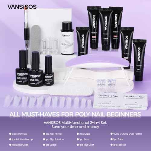 Poly Gel Nail Kit: 6 Clear Colors Poly Extension Gel Nail Starter Kits with Nail Lamp Complete Poly Gel Nail Kit Supplies for Beginners with Everything
