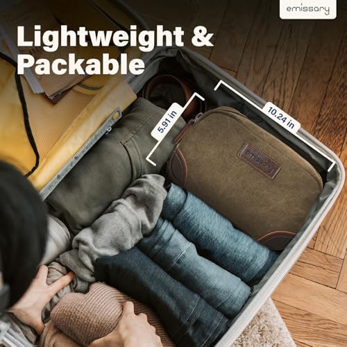 Emissary Men's Leather and Canvas Travel Toiletry Bag, Dopp Kit, Travel Bathroom Bag, Shaving Kit, Small Bags for Travel Accessories (Brown)