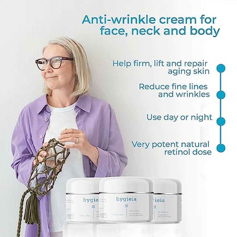 Hygieia + Encapsulated 2% Retinol Cream, 4oz ? Liposomal Anti-Wrinkle Cream for Face, Neck & Body ? Fast & Deep Cellular Absorption ? Day or Night Cream for Firming, Lifting & Repairing Aging Skin