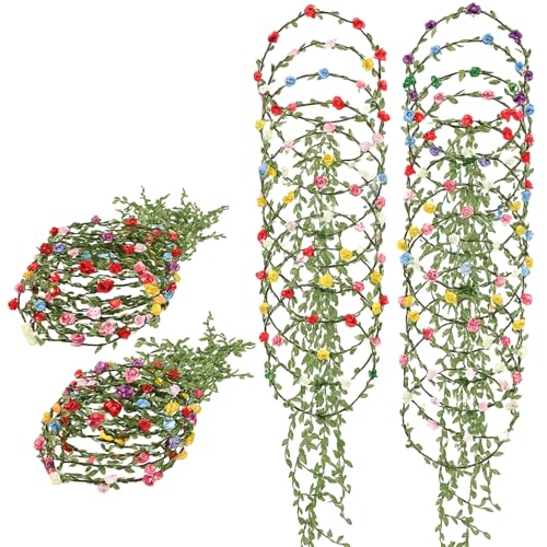 WILLBOND 48 Pcs Flower Headbands for Women Floral Garland Headbands Fairy Wreath Green Leaves Flower Headband Bulk for Women Wedding Festival Holiday Party Photography Props