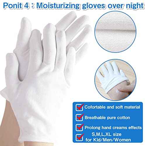 24Pcs Moisturizing White Cotton Gloves for Dry Hands Eczema Gloves for Kid and Women Stretchable Reusable Cloth Gloves(S)