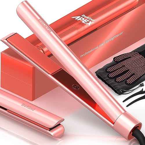 Bekind Apex 2-in-1 Hair Straightener Flat Iron | 1¡° 460¡ÆF Straightener and Curler for All Hairstyles | UltraSmooth Tech | 15s Fast Heating & Temp Memory | Gift Set for Girls Women (Apex Peach)