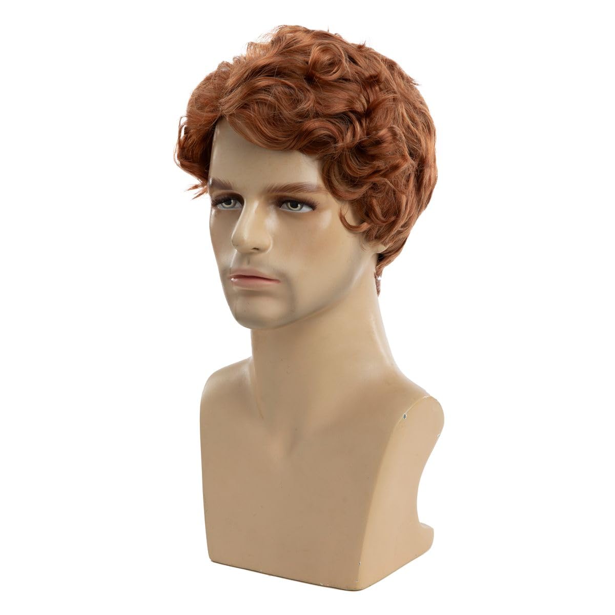 Short Curly Orange Wig for Men - Fluffy Synthetic Cosplay Hair for Halloween