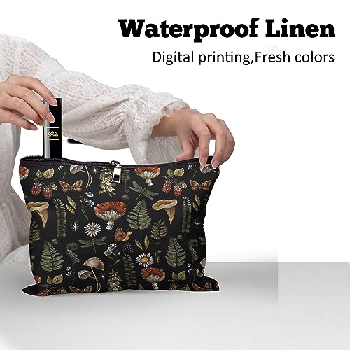 Cafl Vintage Woodland Makeup Bag Travel Large Mushroom Fern Cosmetic Bag Organizer toiletry Essentials Jewelry Skincare Zipper Bag For Women -10¡¿8 inch