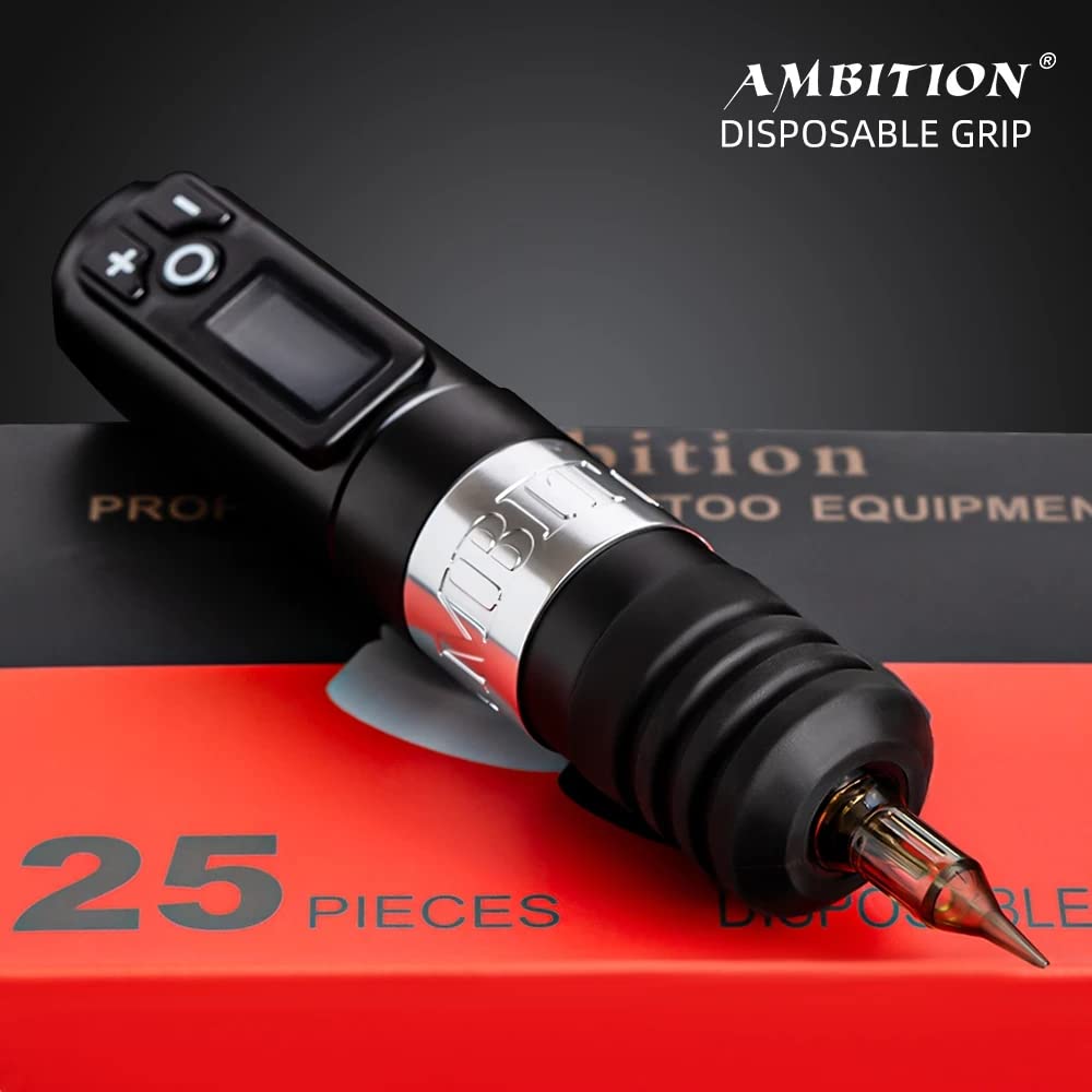 Ambition 25pcs Tattoo Grip Cover Silicone - Disposable Tattoo Pen Grip Cover for Rotary Tattoo Machine