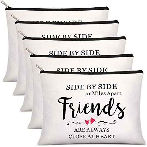 Weewooday 5 Pcs Friend Gifts Cosmetic Bags Friendship Makeup Bags for Women Party Favors, Long Distance Friendship, Side by Side Friends Gift, Girls Weekend Gifts for Birthday Teacher
