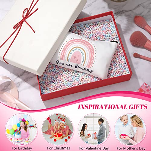 Yahenda 16 Pcs Rainbow Canvas Makeup Bags Bulk for Women Inspirational Zipper Pouch You Are Amazing Loved Beautiful Pencil Pouch Travel Toiletry Bag for Nurse Teacher Christmas Birthday Gifts