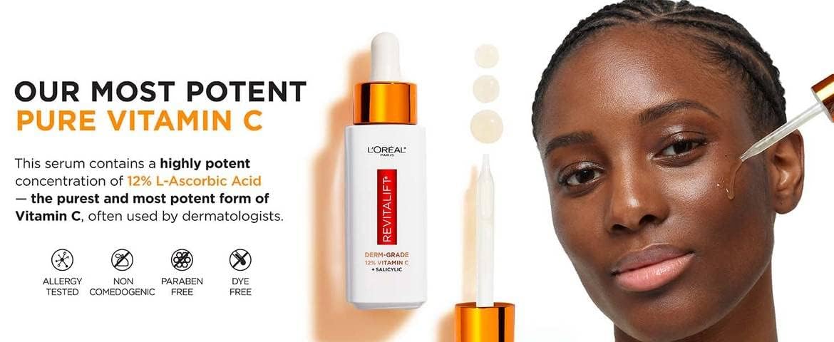 L'Oreal Paris Vitamin C Serum - 12% Derm Grade Formula with E & Salicylic Acid | 1 Fl. Oz.