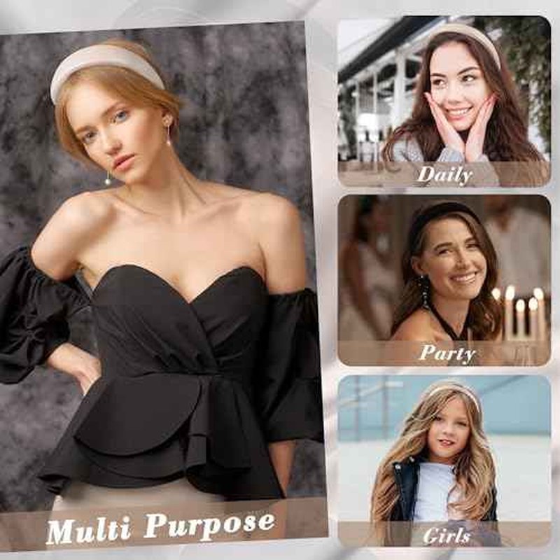 Velvet Headbands for Women and Teens, 6PCS Non-Slip Padded Hairbands with 3 Width Options (0.6", 0.8", 1.2"), Soft Comfortable Hair Accessories for Daily Wear, Makeup, Sports, and Gifts