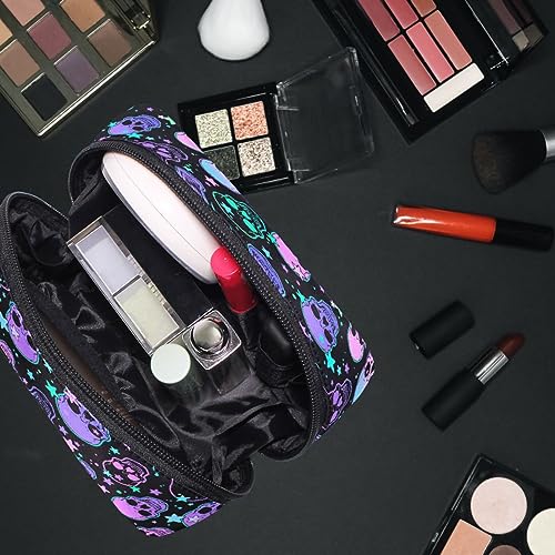 MNSRUU Small Cosmetic Bag for Girl Women Travel, Stars Purple Skulls Makeup Toiletry Organizer Bags with Compartments