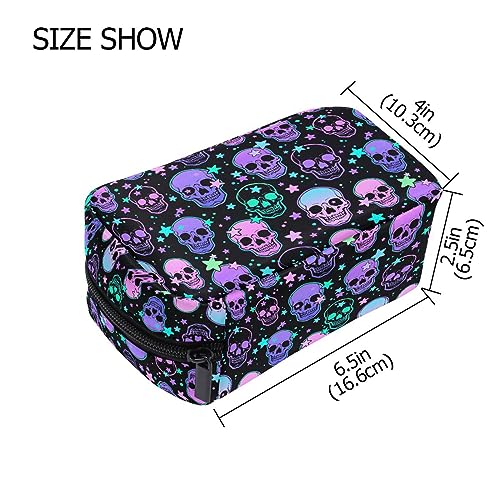 MNSRUU Small Cosmetic Bag for Girl Women Travel, Stars Purple Skulls Makeup Toiletry Organizer Bags with Compartments