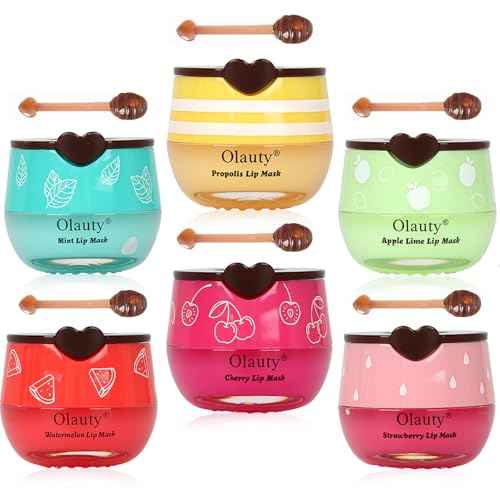 6 PCS Bee Lip Balm Honey Pot, Propolis Sleep Lip Mask Hydrating Prevention Dry and Crack Lip Scrubs, Moisturizing Lip Mask Overnight Reduce Lip Lines