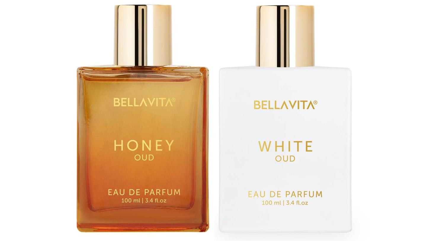 BellaVita Luxury Perfume Duo Honey Oud Eau de Parfum (3.4 fl. oz.) + White Oud Eau de Parfum (3.4 fl. oz.) | Long-Lasting, Vegan & Cruelty-Free Fragrances for Every Occasion
