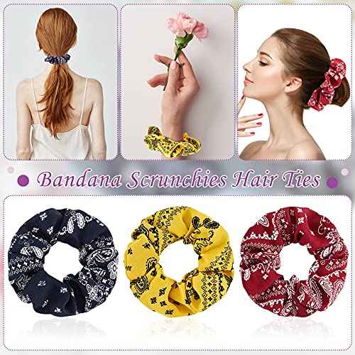 16 Pieces Bandana Scrunchies Cotton Hair Scrunchies Elastic Soft Silk Colorful Bandana Hair Ties Accessories for Women Girls