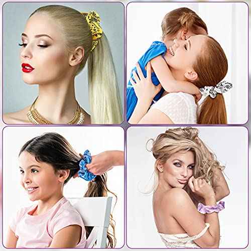 16 Pieces Bandana Scrunchies Cotton Hair Scrunchies Elastic Soft Silk Colorful Bandana Hair Ties Accessories for Women Girls
