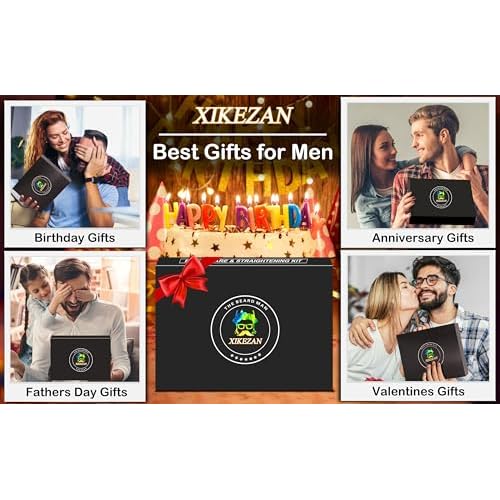 Beard Straightener w/Beard Oil & Balm & Guide E-Book,Upgraded 3 in 1 Hair Straightener Brush Beard Straightening Comb,Unique Stocking Stuffers Gifts for Men Him Dad Husband Birthday Christmas Gifts