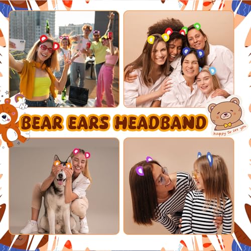 Bear Ears Costume Headband - 8 Pcs Colorful Animal Headbands for Birthday, Halloween, Christmas Celebrations