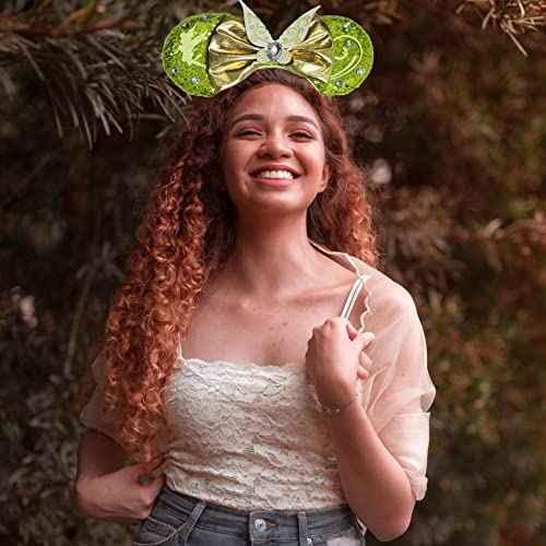 Bow Ear Headbands for Women, Sequin Tinker Bell Mouse Ear Headbands for Adult