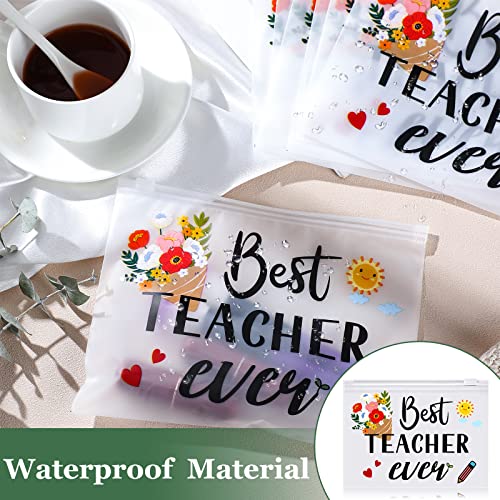 Cunno 60 Pcs Teacher Appreciation Gifts Bulk Small Waterproof Makeup Toiletry Bag Pouch Cosmetic Pencil Bag Thank You Gifts for Women Men Travel Graduation Season Supplies(Best Teacher Ever)