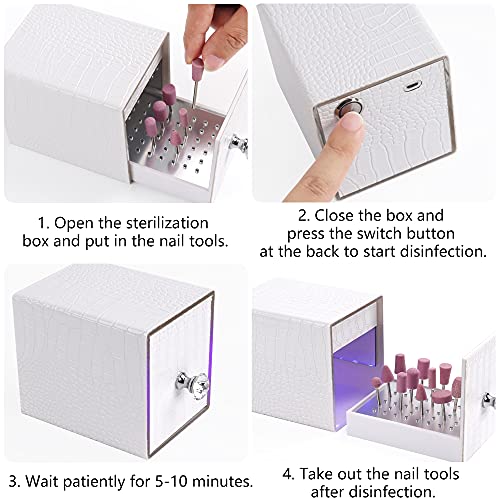 Yokilly Nail Drill Bit Holder,Blue UV Light Box for Grinding Heads Dustproof Stand Displayer Acrylic 48 Holes Nail Salon Organizers Manicure Tools with USB Charging(Not Inlcude Drill Bits)