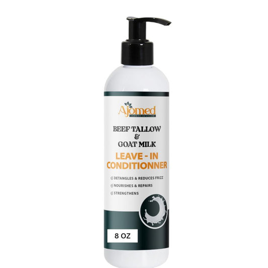 Beef tallow & Goat milk Leave-In Conditioner| Handmade hair Detangler- Anti-Frizz dreadlock moisturizer-Split End Moisturizing Hair Care for Dry, Damaged Hair Moisturizing Curl Primer (8 Fl Oz)