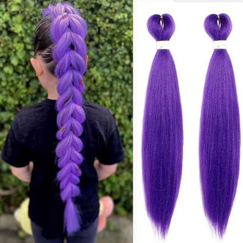 Long Purple Braiding Hair -24 Inch Synthetic Braiding Hair for Kids Stage Party Halloween Costume Cosplay (Purple, 24 Inch(Pack of 2))
