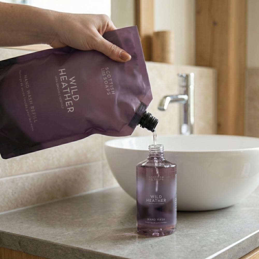 Scottish Fine Soaps Wild Heather Hand Wash Refill, Organic Heather Extract, Paraben-Free, Premium Beauty Collection, 1.2 Litre Pouch