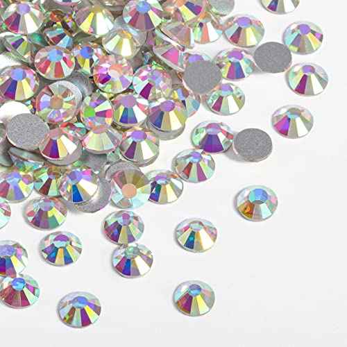 beadsland 144pcs Flat Back Crystal Rhinestones Round Gems for Nail Art and Craft Glue Fix, Crystal AB, 10mm, SS50/144pcs
