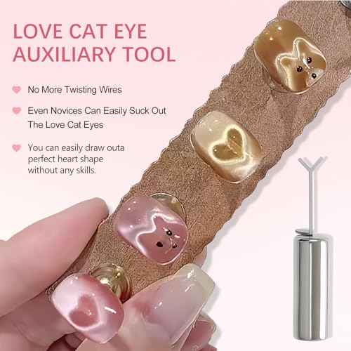 3 Pack Heart Magnet for Cat Eye Gel Polish, Heart Magnet for Nails, Cat Eye Magnetic Nail Art Tool Set,Magnet Sticks with Y-Shaped Guide, Professional Nail Magnet for Home and Salon