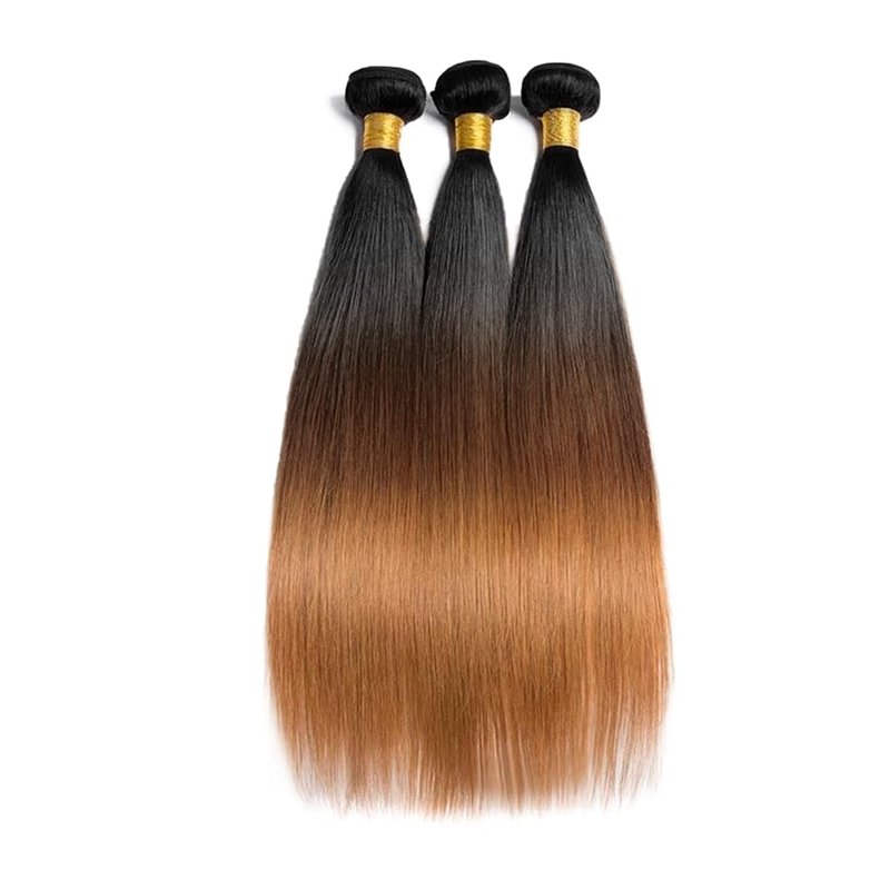 Ombre Brown Human Hair Bundles - 14, 16, 18 Inch Straight Brazilian Virgin Hair for Black Women