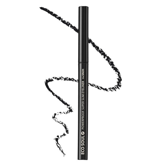 THESAEM Eco Soul Powerproof Super Slim Eyeliner - Smudge Proof Gel Eyeliner - Micro Precision Tip (2mm) - Highly Pigmented & Long-lasting Eye Makeup Glides on Smoothly, 0.1g