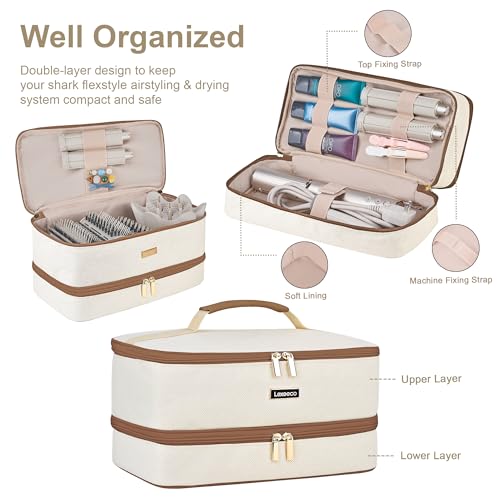 Travel Carrying Case for Shark FlexStyle Attachments & Dyson Airwrap, Double Layer Hair Dryer Case, Brown