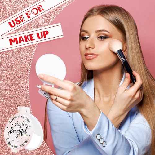 Wenqik 100 Pcs Inspirational Mini Compact Mirror for Purse Women Small Gifts Bulk, Round Makeup Folding Mirror, Thank You Gift Bag Stuffer Items, Christmas for Coworker Employee Staff (Light Pink)