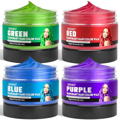 Halloween Party 4 Colors Temporary Hair Color for Kids,Gifts for Teens,Girls,Boys,Fun Gifts for Kids,Temporary Hair Dye,Green Purple Red Blue Hair Dye Color Wax,DIY Hairstyle Instant Color Wax