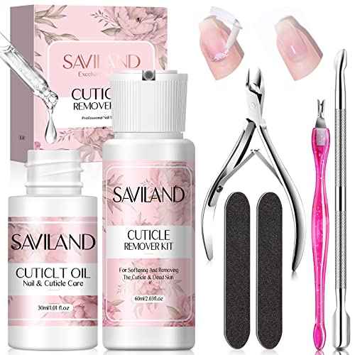 SAVILAND Cuticle Remover and Cuticle Oil Kit ? Nail Care Kit with Cuticle Remover Liquid & 1.01 oz Cuticle Oil Cuticle Trimmer for Cuticle Softener & Moisturize Manicure Kit for Home Use