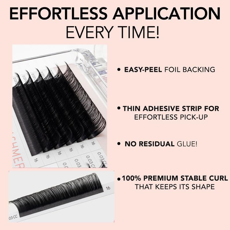 KIARA SKY LASH Premium Cashmere Easy Fan Lash Extensions - Soft Semi-Matte Finish | Black (C-0.03-13mm)