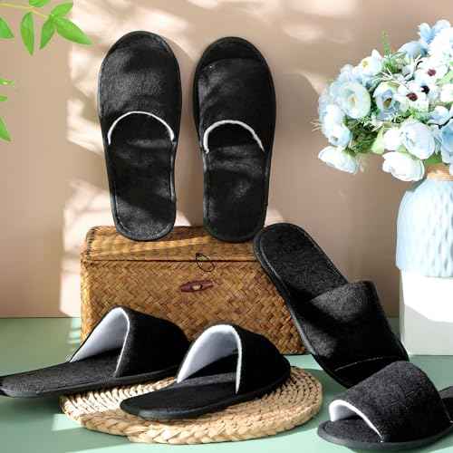 12 Pairs House Slippers for Guests Disposable Open Toe Spa Slippers Unisex Travel Slipper Bulk for Halloween Christmas Wedding Party