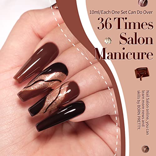 Born Pretty Fall Winter Gel Nail Polish Burgundy Wine Red Caramel Brown Coffee Autumn Gel Polish Set Gel Nail Kit Christmas Gift Nail Art Manicure Collection 6PCS 7ML